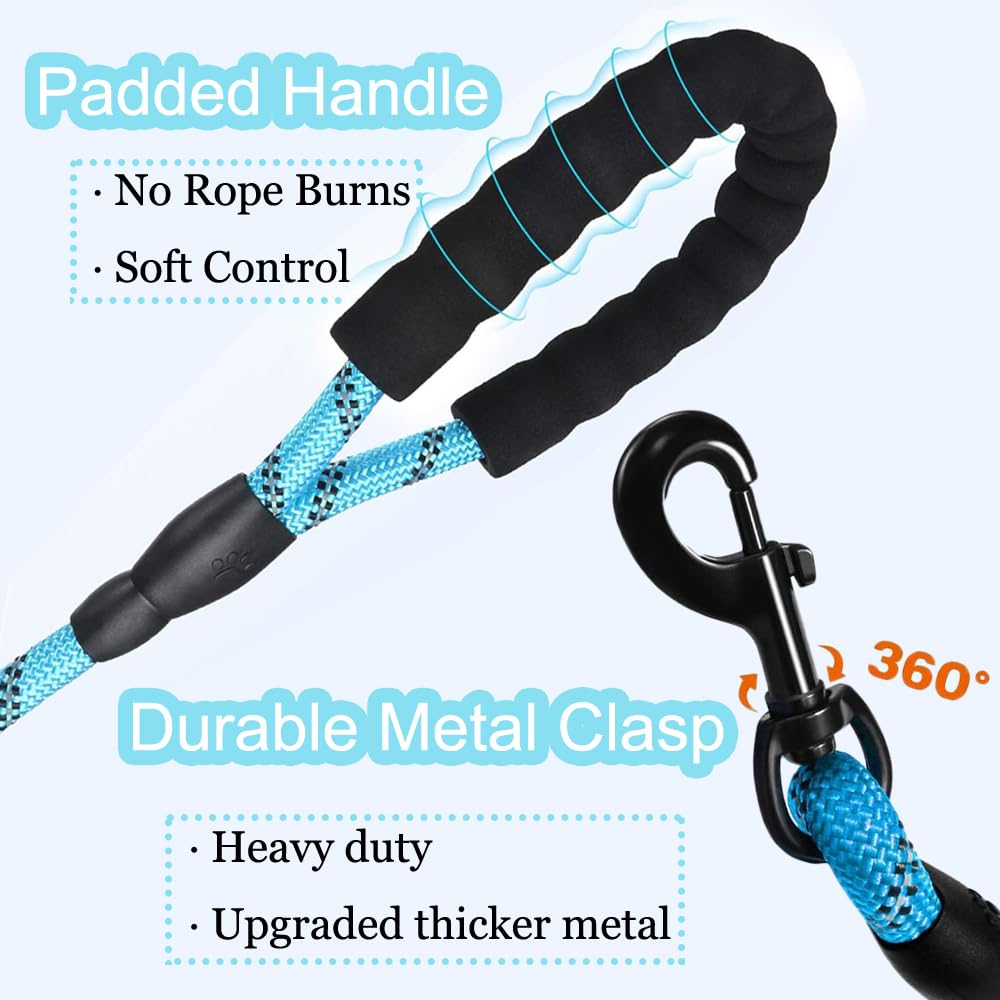 6.5ft Black Dog Leads for Large Reflective Dog Leashes Dog Lead with Soft Padded Handle, 2 Metre Long Rope Lead - Image 3