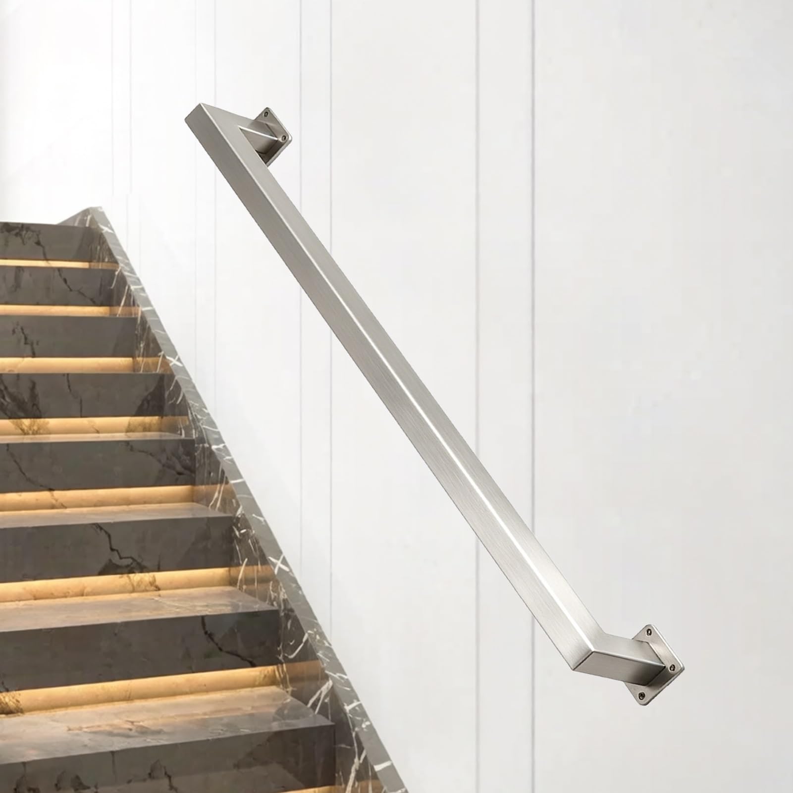 Silver Stainless Steel Stair Railing 3FT 6FT 9FT 13FT Rust-Resistant Wall Mounted Safety Handrail for Home Hotel Villa Stairs Deck Porch Balance Assistance(18ft/540cm)