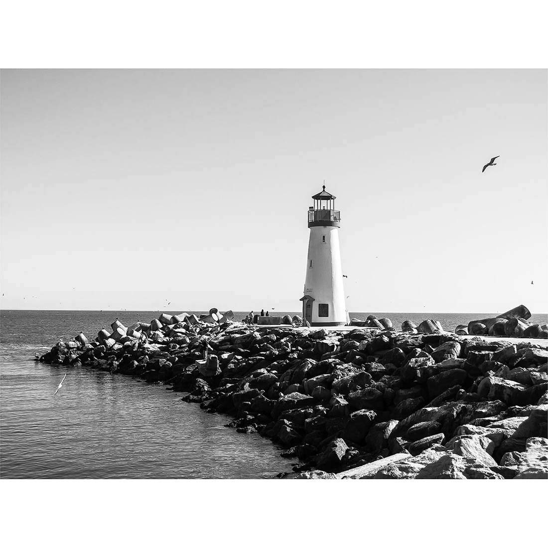 Wee Blue Coo Lighthouse Rocks Ocean BW Living Room Art Print Poster Wall Decor 12X16 Inch