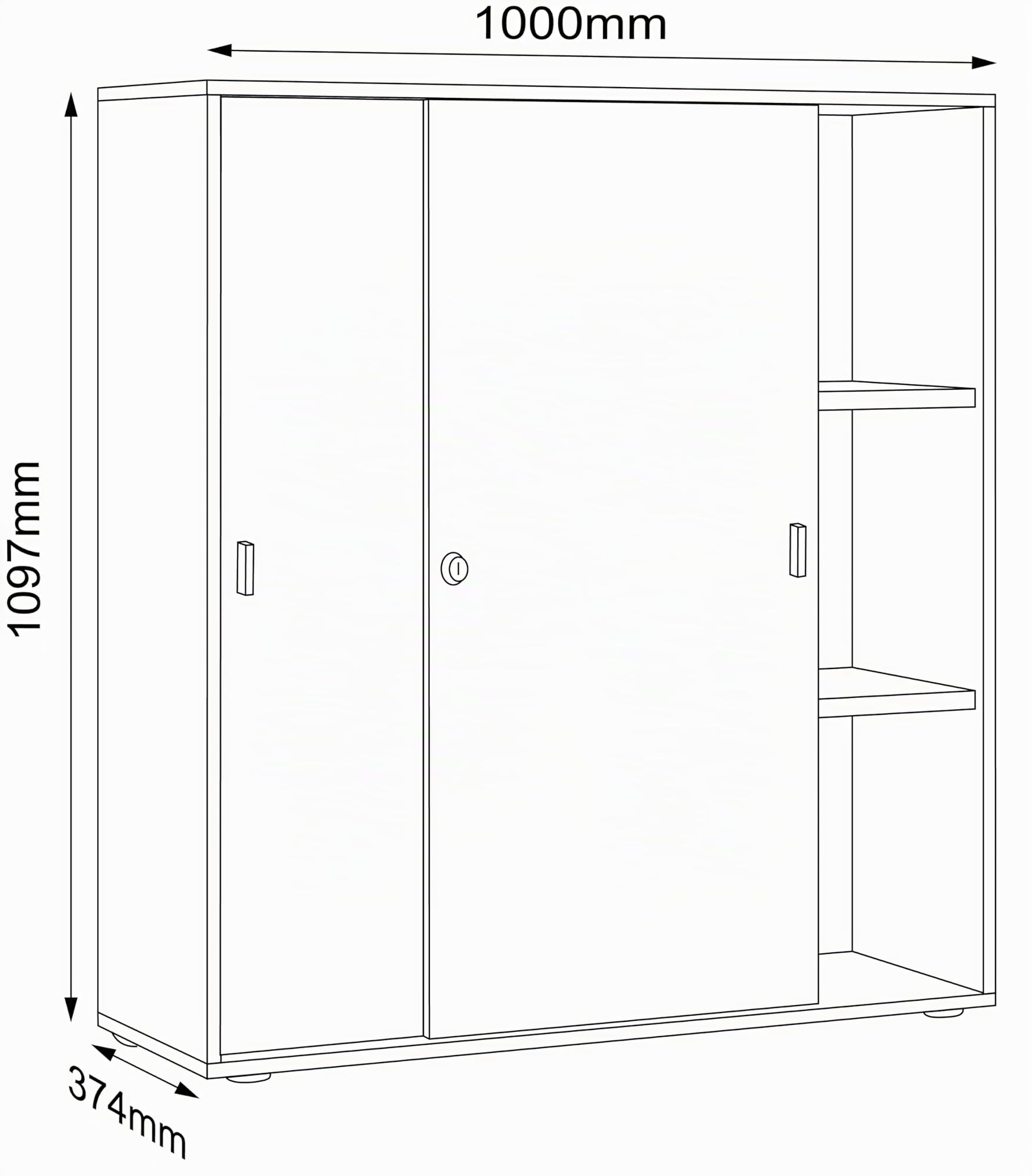 VCM Armoire de Bureau à 3 Compartiments | Armoire à dossiers Moderne à Portes coulissantes | Dimensions : env. H 110 x L 100 x P 37 cm – Salia 3 Compartiments Anthracite