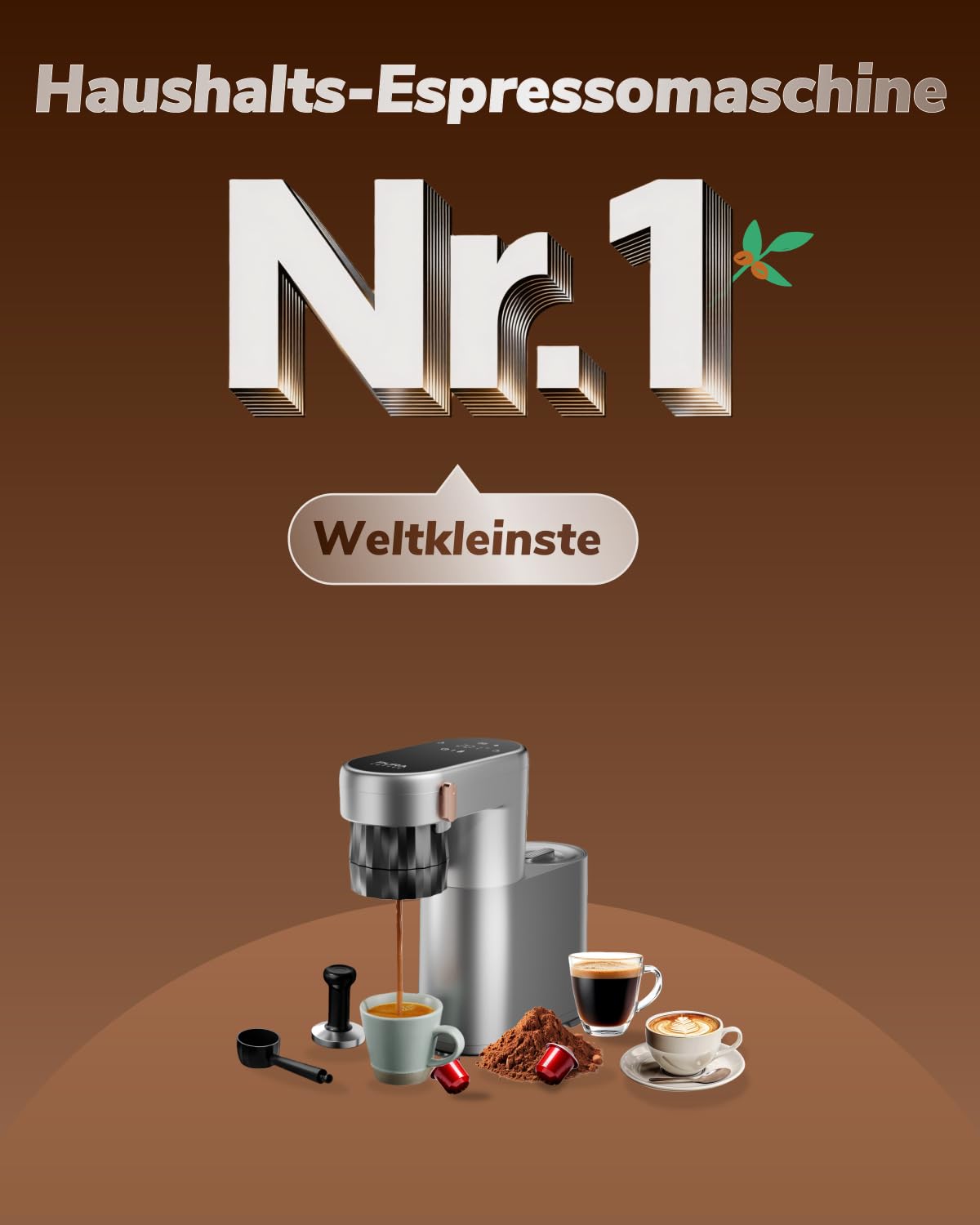 2 en 1 Expresso Machine a Cafe Portable, Chauffe Instantanée&20 Bars, Petite Machine Espresso Electrique Compatible avec les capsules NS et le café moulu pour camping et intérieur