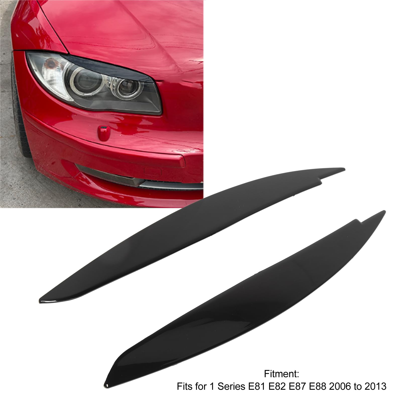 2 Pezzi Faro Sopracciglio Anteriore Sinistro Destro Copertura Palpebra Leggera per Serie 1 E81 E82 E87 E88 dal 2006 al 2013 (Nero Lucido)
