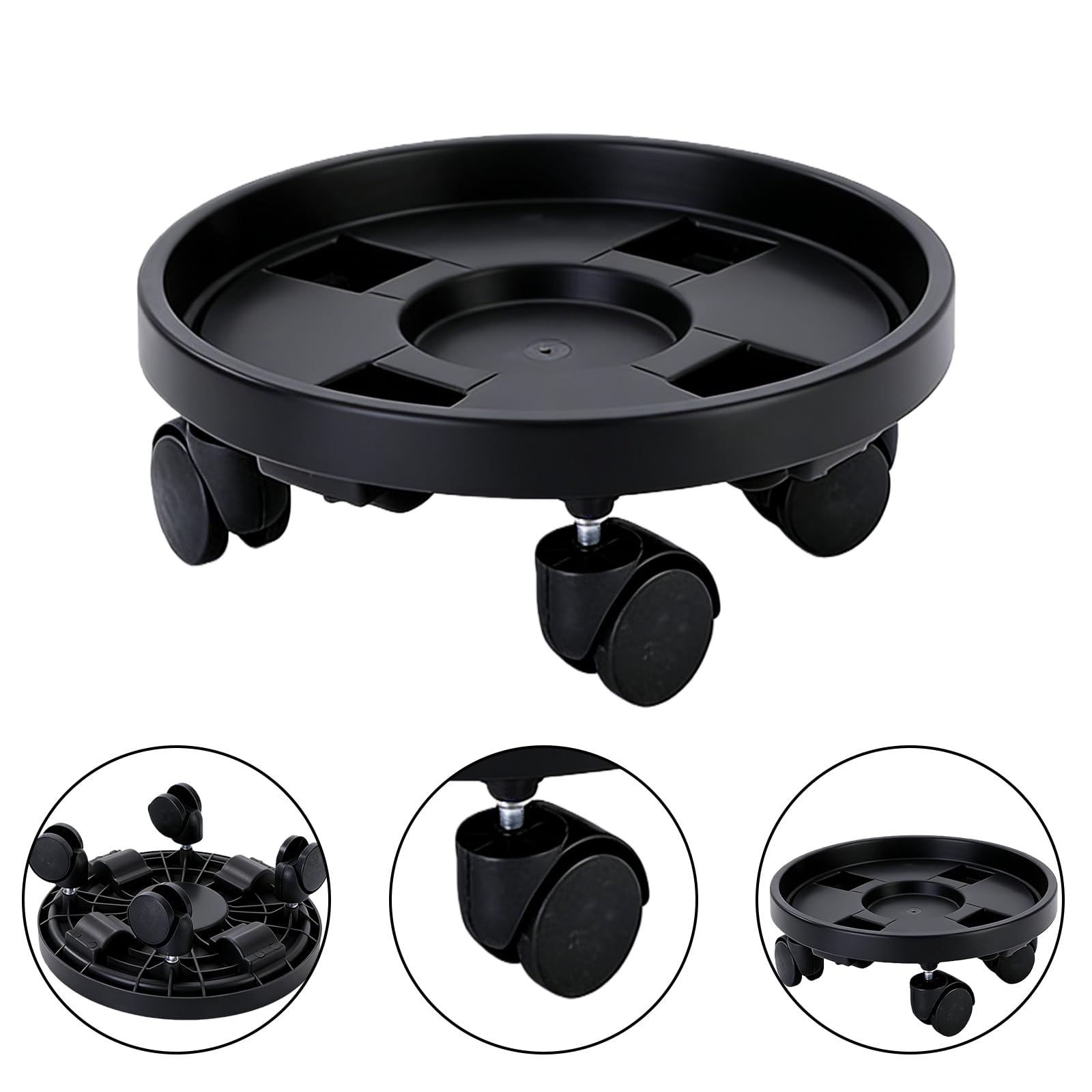 PORFOYO Dessous de Pot de Fleur à roulettes 3 Pièces, Porte Plante à roulettes 30cm, Soucoupe Pot Fleur à roulettes, Charge 50kg, Intérieur et Extérieur