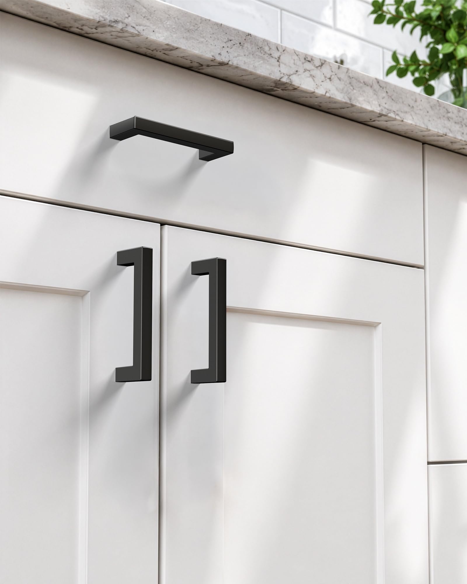 Veise Matte Black Cabinet Handles, 3 Inch CC, Solid Kitchen Pulls, 10 Pack