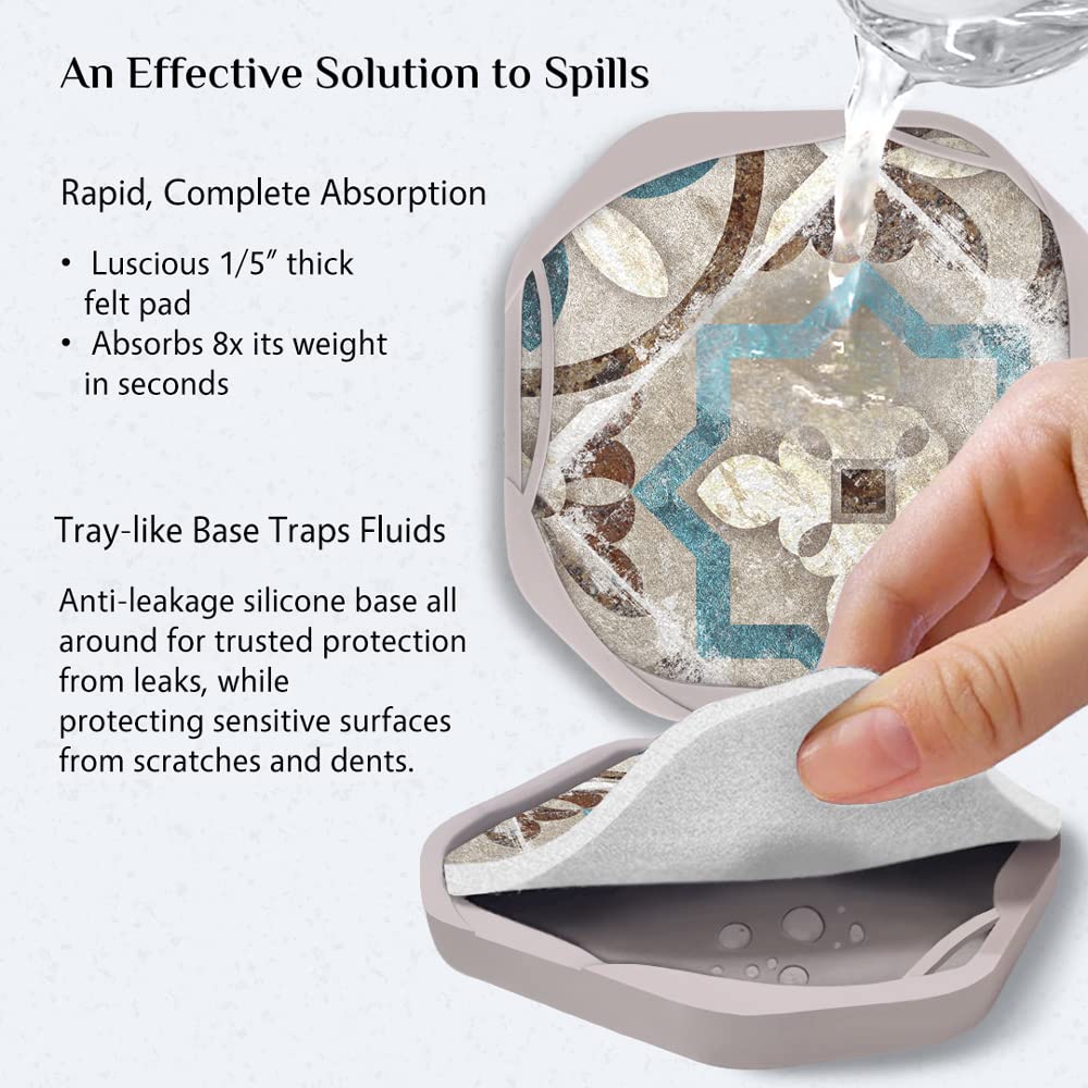 UMIRRO Absorbent Coasters With Holder - Marble Style Felt & Silicone, Set Of 6
