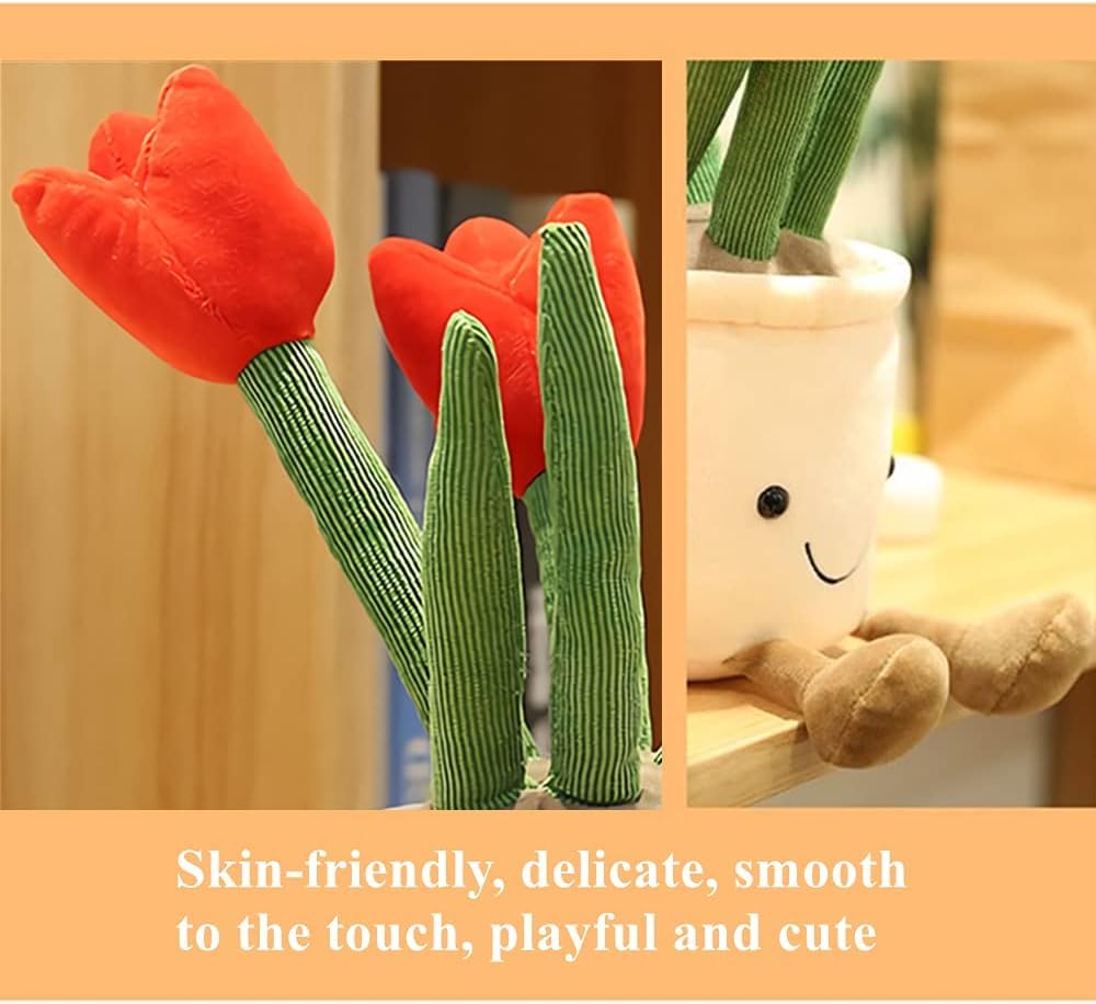 Red Tulip Plush Toy - 13.7" Cute Flower Pillow & Stuffed Animal, Funny Plant Plush for Nature Room Decor - Image 2