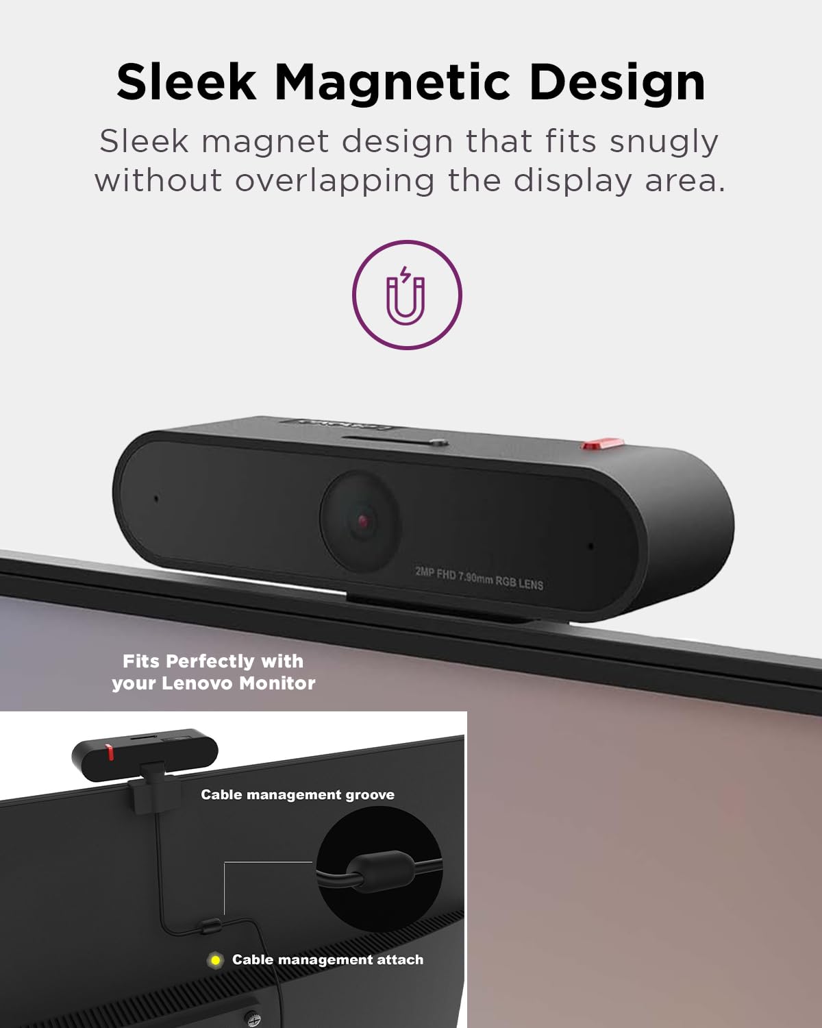 Lenovo Webcam LC50, 1080p, doppio microfono e cancellazione del rumore, attacco magnetico, otturatore per la privacy integrato