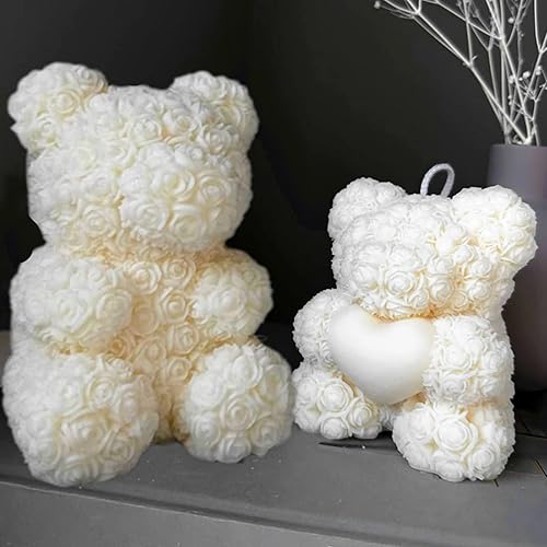 Miniatura 5 de Paquete de 2 moldes de velas de oso de rosas 3D, moldes de silicona para el día de San Valentín, pinte su propio oso de corazón o vela de oso de