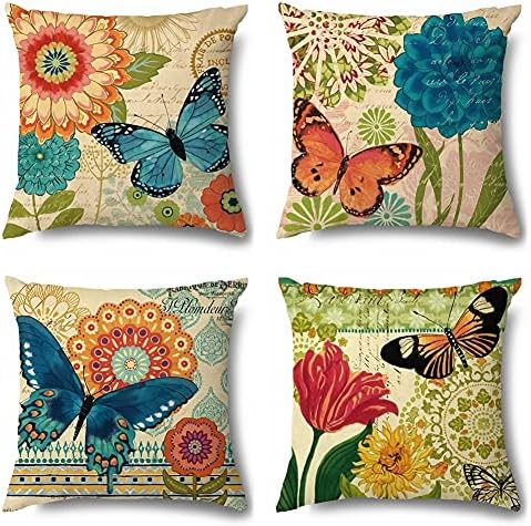 4 Pack Decorative Double-sided Yellow Daisy Cushion Covers Waterproof Vintage Flower Saying Pillow Cover Linen Outdoor Cushions Square Pillowcase for Garden Patio Bench Couch Sofa Wedding Decor