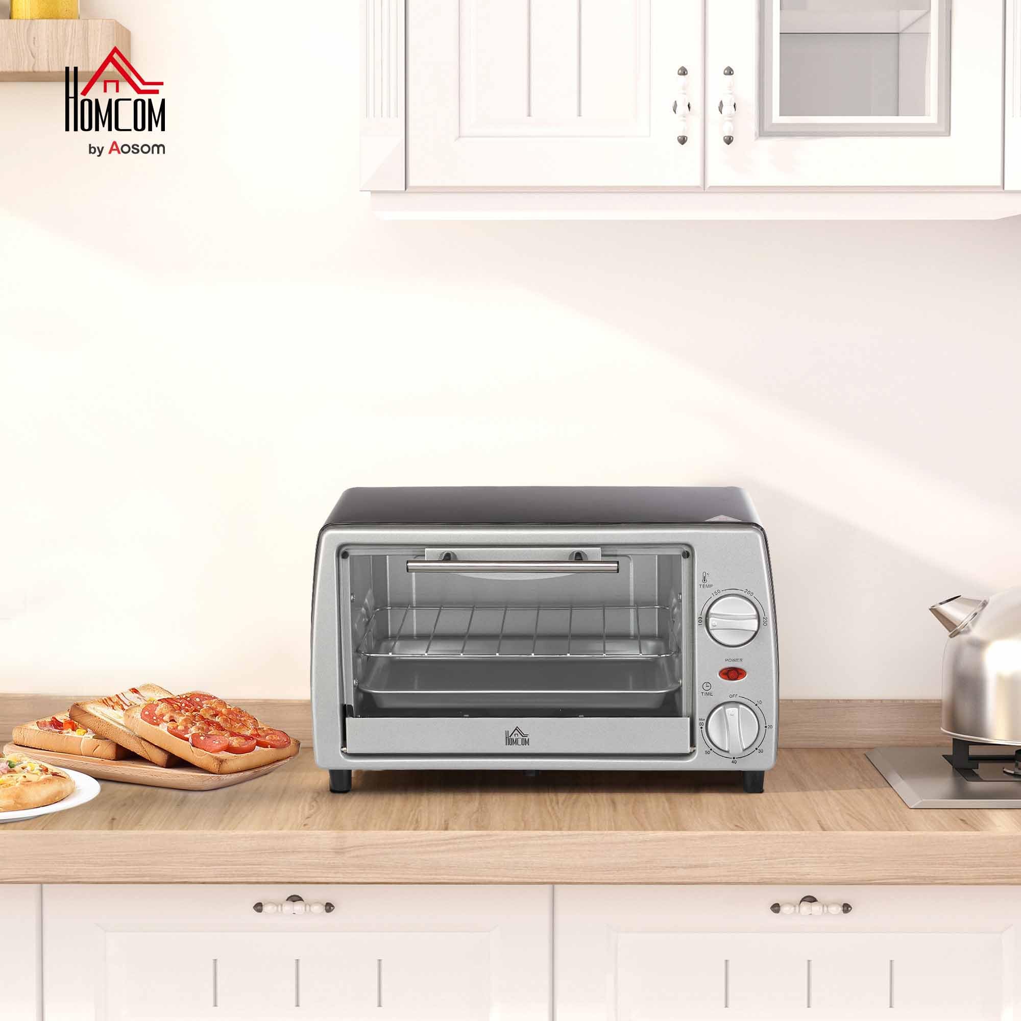 HOMCOM Fornetto Elettrico 10L 750W 36.5x26x22cm Argento Nero