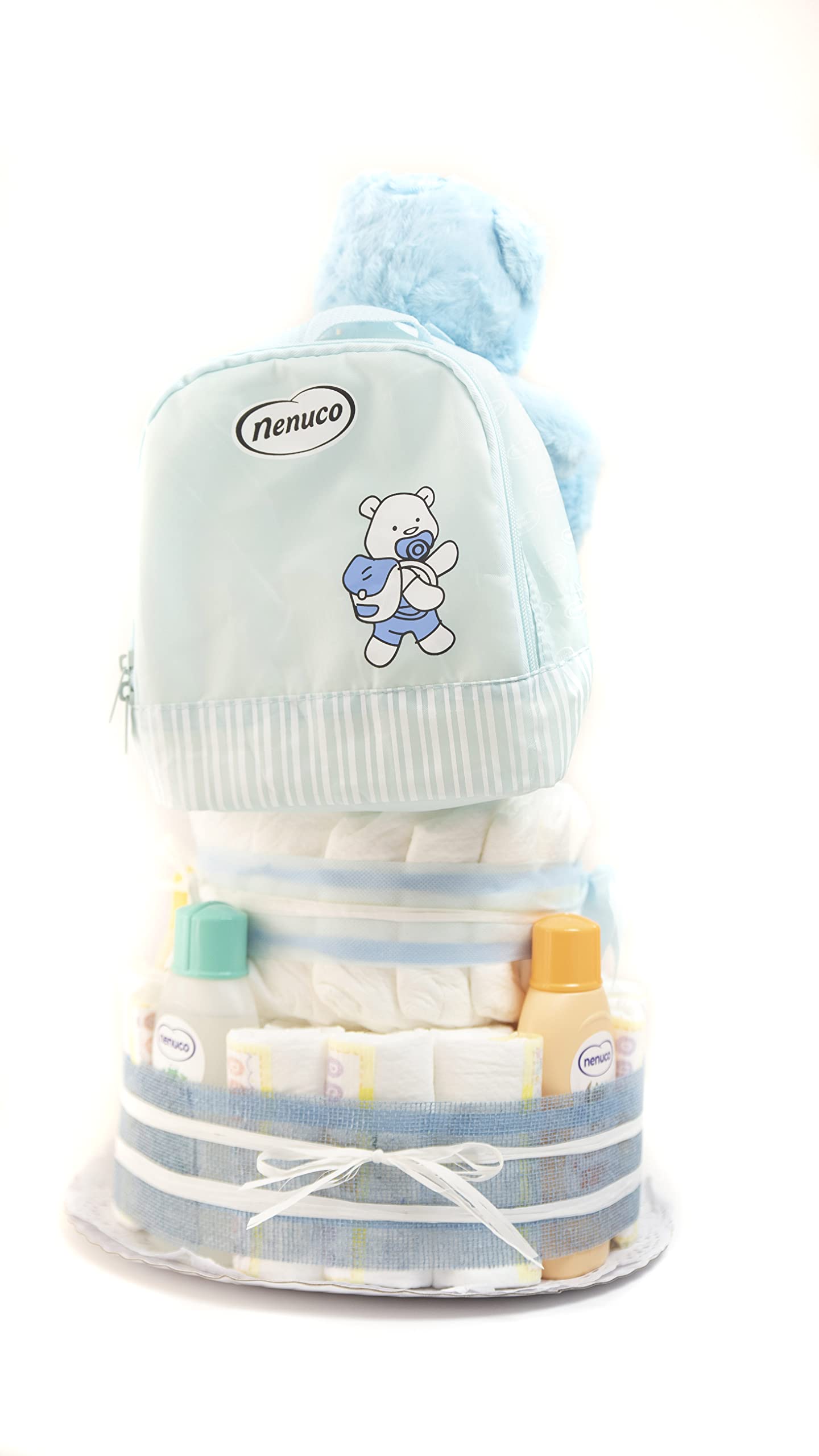 Tarta De Pañales y Neceser 3 Pisos Niña y Niño con Accesorios - Regalo Original para recién nacido padres primerizos - Regalo para Bebé - Supermolón (Niño)