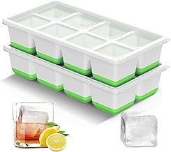 VEHHE Eiswürfelform, 2er-Pack Eiswürfelform Silikon mit Deckel, 4,5cm Ice Cube Tray für Groß Eiswürfel, BPA-frei Eiswürfelbehälter, Ideal für Whisky, Cocktails & Mehr(Grün)
