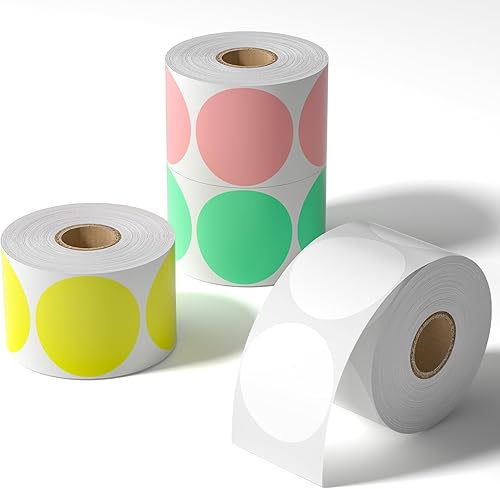 CLASSY Etiquetas adhesivas térmicas, etiquetas térmicas de 2 pulgadas, etiquetas térmicas directas redondas multiusos de color para etiquetas de