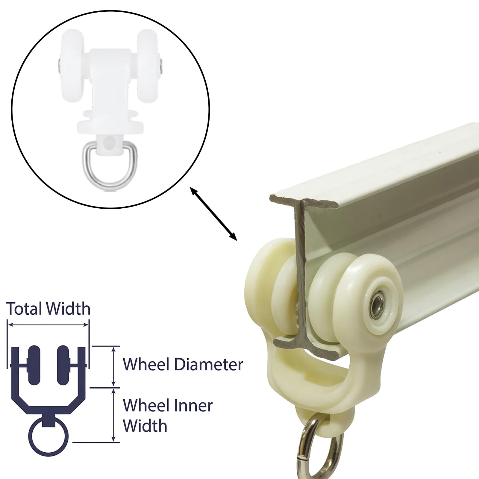80Pcs Curtain Track Rollers, Double Curtain Track for Smooth Gliding Easy Installation Suitable for Home Office, Hotel Use (White) - Image 4