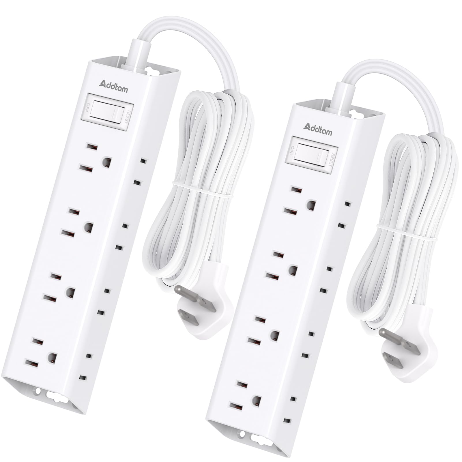 Addtam 2 Pack Power Strip Surge Protector with 12 Outlets, Flat Plug Extension Cord 5FT, Ultra Thin Wall Plug, 3-Side Wide Spaced Outlet Extender, Wall Mount Desk Charging Station for Home Office Dorm White 5 Ft(2 Pack)