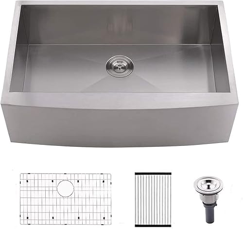 Miniatura 7 de Fregadero de cocina estilo casa de campo de 33 pulgadas de acero inoxidable 33 x 22 pulgadas, fregadero de cocina con delantal frontal, calibre 16,