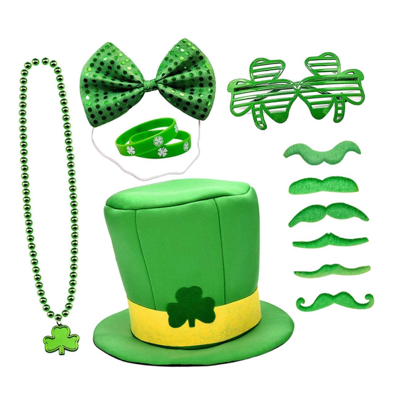 Alipis 2sätze Shamrock Party Zubehör Für Patrick's Day Brille Handgelenkband Bowtie Und Hut Festliche Foto-Requisiten Für Unvergessliche Feiern