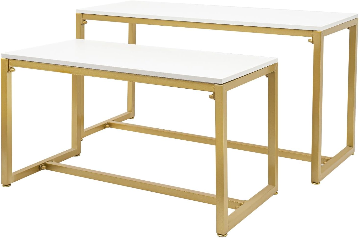 Modern Nesting Tables Retail Display Tables Set of 2 Gold Shoe Handbag Display Stand Display Riser Shelf for Homes, Clothing Shops, Hotels, Garment Factories