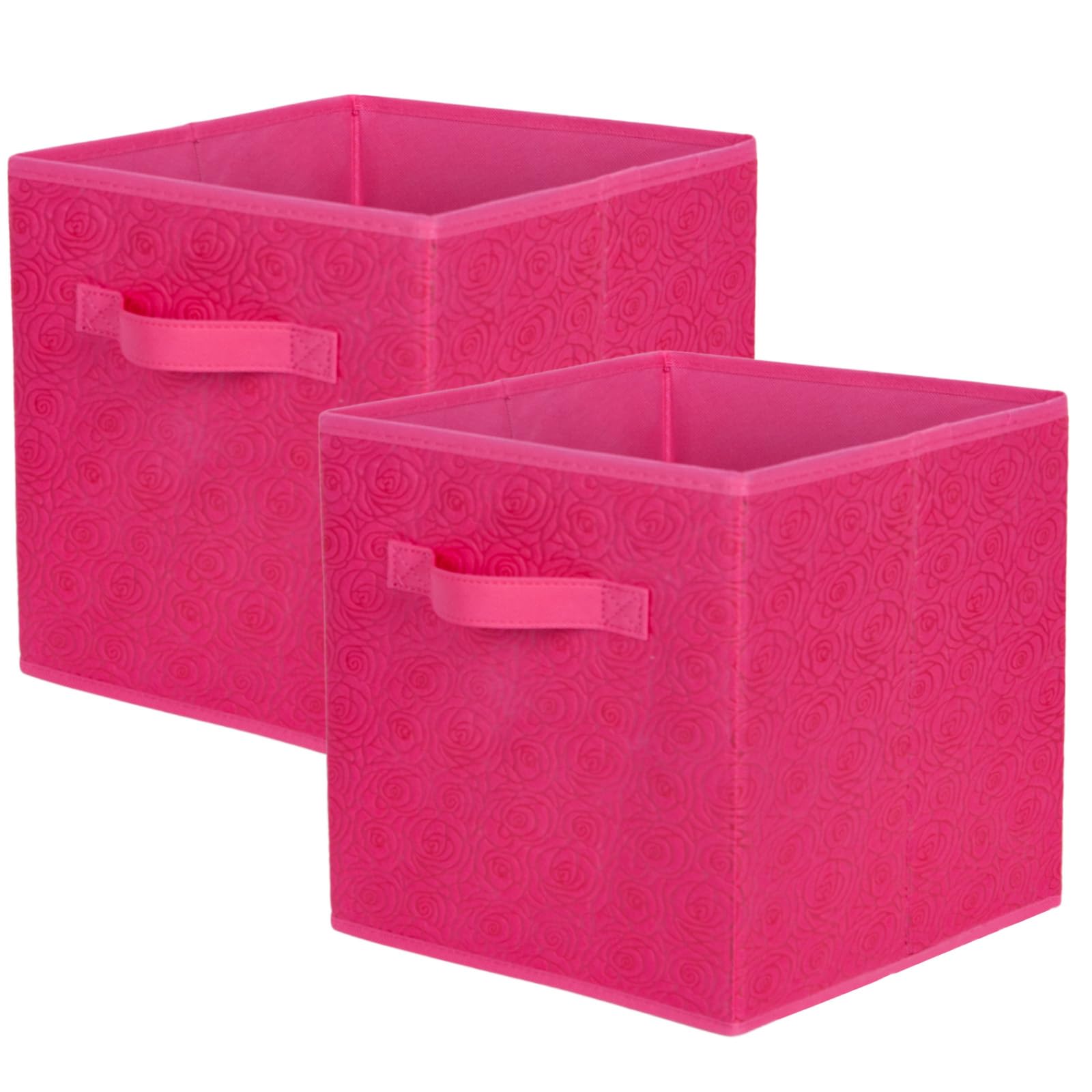 powerking Fabric Storage Box Bins, 2 Pack Foldable Cloth Storage Cube Organizer Drawer with 3D Embossed Rose Pattern For Closet And Toys Storage,27x27x28cm,Rose Red