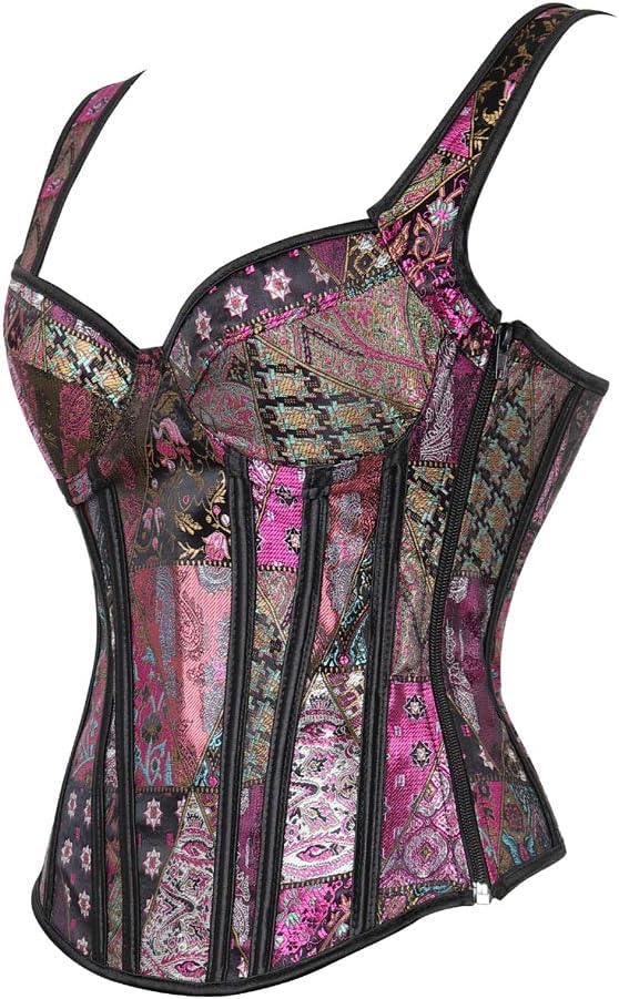 Image of Women's Lace up Gothic Jacquard Shoulder Straps Tank Overbust Shaper Corset Bustiers Top