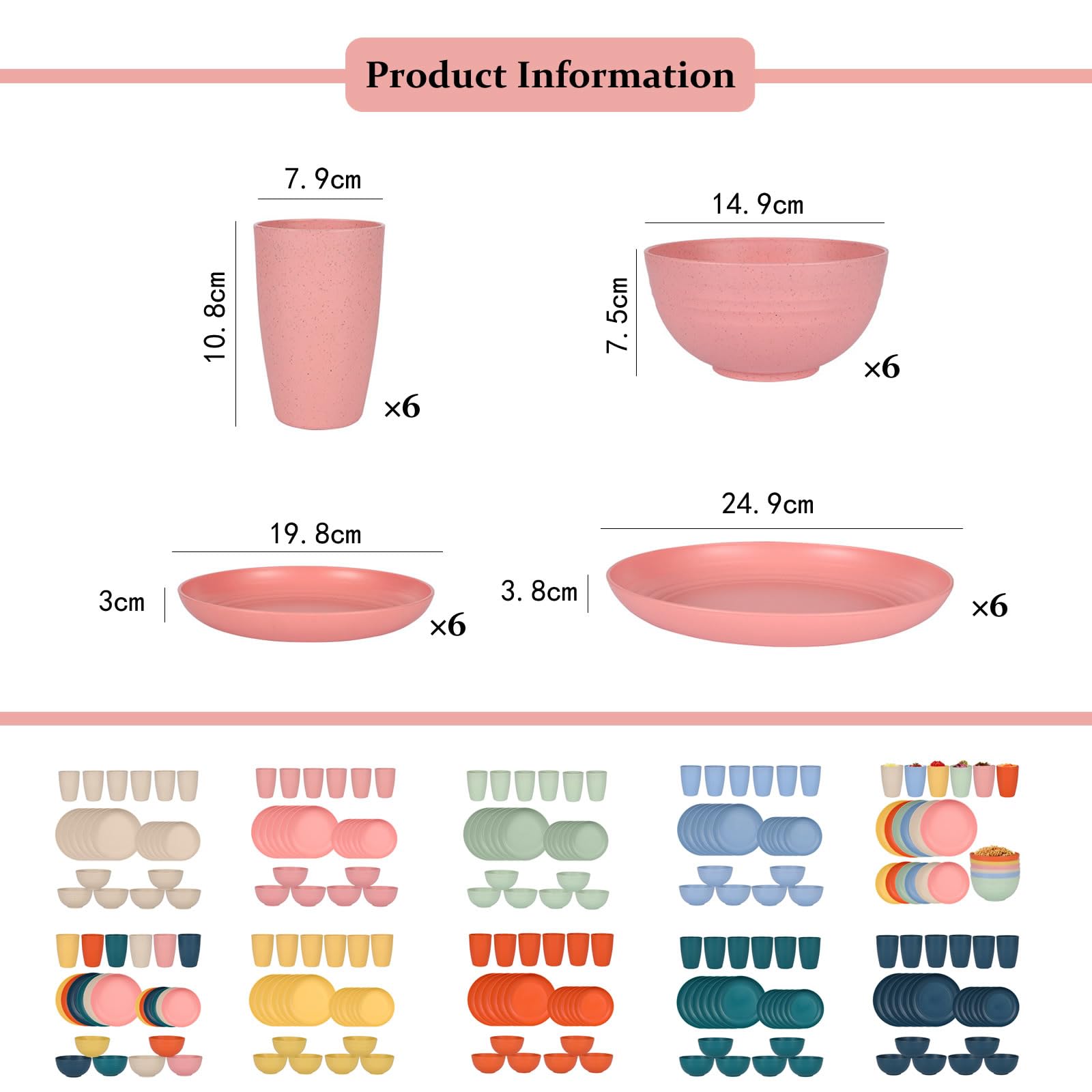 24 Pièces Ensemble de Vaisselle en Plastique Pour 6 Personnes Bols Assiettes et Gobelets Incassables Couverts de Pique Nique Réutilisables Passe au Micro Ondes et Au Lave Vaisselle (Beige)