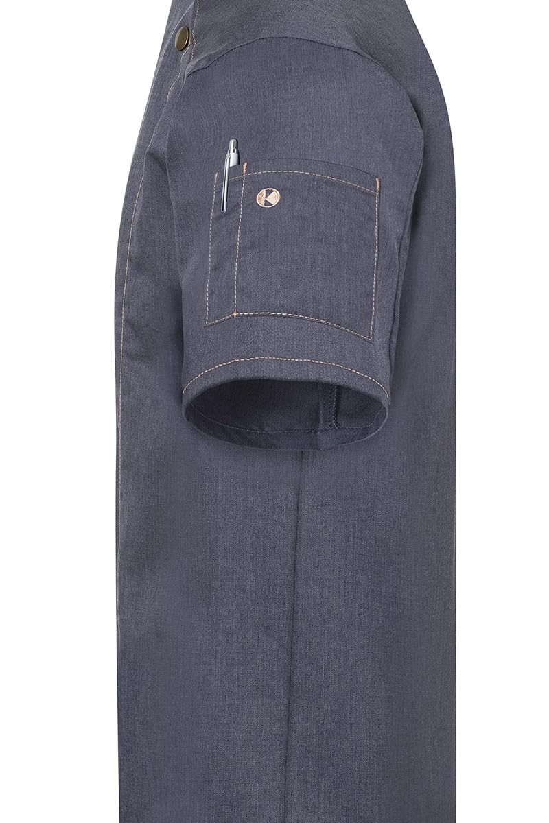 Karlowsky Herren Kochjacke Jeans-Style Kurzarm Druckknöpfe Stehkragen 65% Polyester/35% Baumwolle