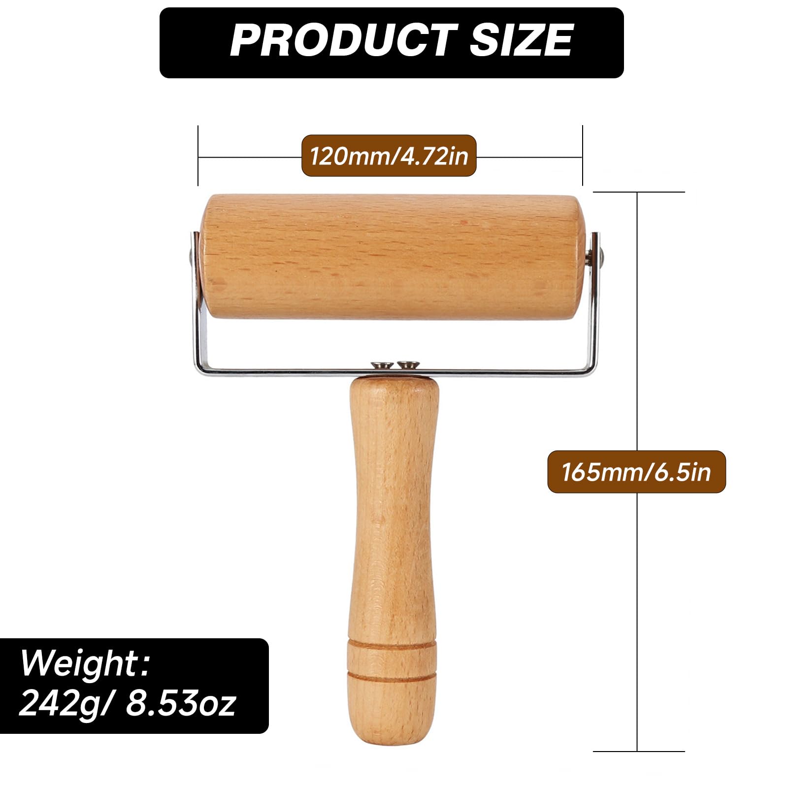 Rodillo pequeño de madera, rodillo de madera para pizza, antiadherente, tipo T, para cocina, prensa de masa de pizza, 4.7 x 6.5 in 2