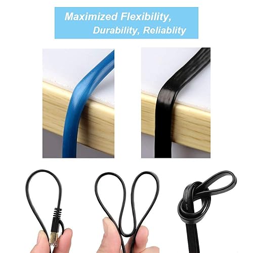 Miniatura 7 de Cable Ethernet Cat 7 de 25 pies de alta velocidad, cable de Internet plano blindado con clips, más rápido que el cable LAN Cat6, color negro