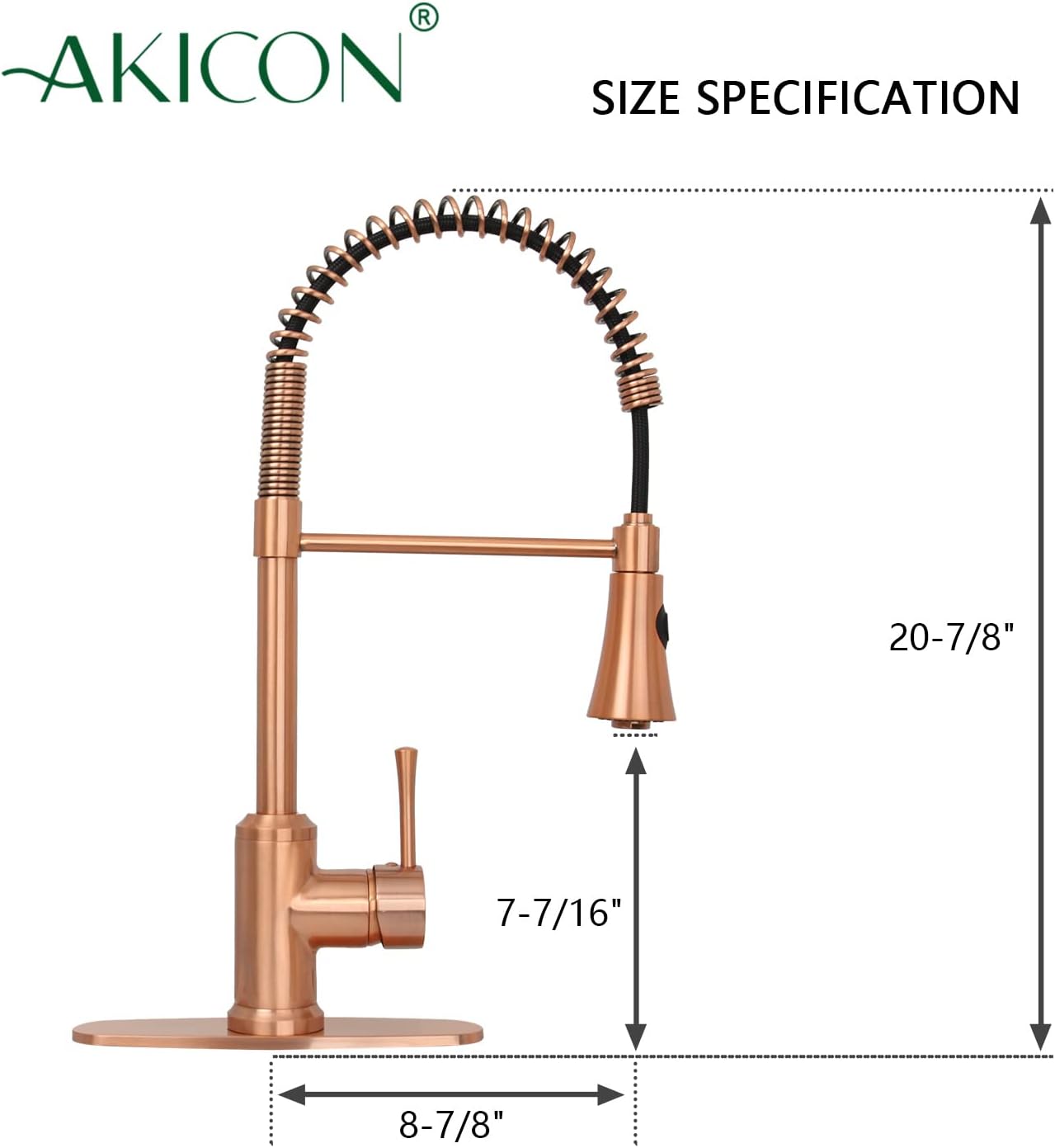 Akicon Copper Pre-Rinse Spring Kitchen Faucet with Soap Dispenser, Single Handle Solid Brass High Arc Pull Down Sprayer Head Kitchen Sink Faucets with Deck Plate
