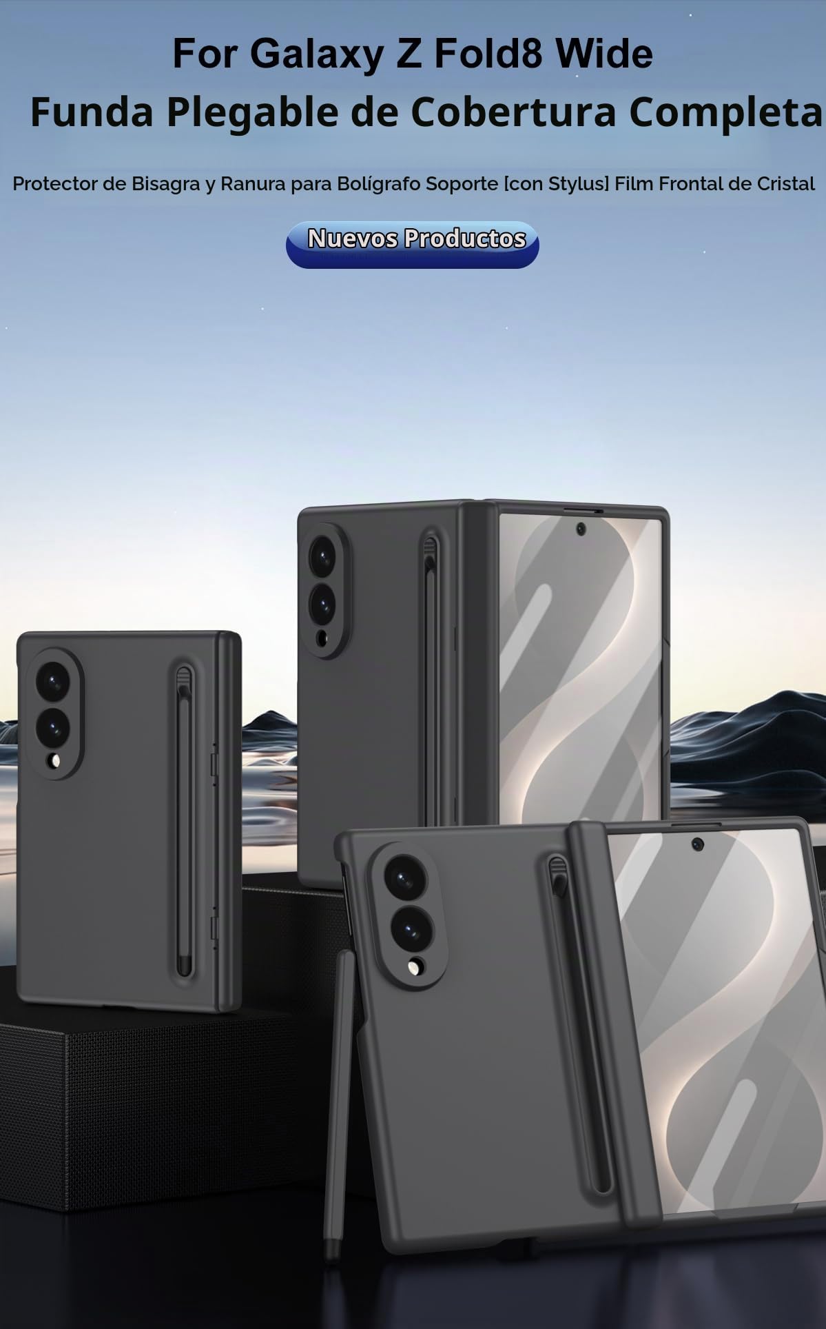 Funda para Galaxy Z Fold 8 con lápiz óptico y Ranura para Soporte, Carcasa para Samsung Galaxy Z Fold8 con Protector de Pantalla, Funda para Fold8-Blanco