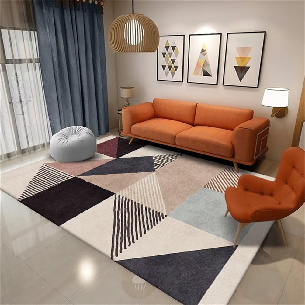 Grand tapis de salon 80x150cm bleu et noir avec motif géométrique moderne