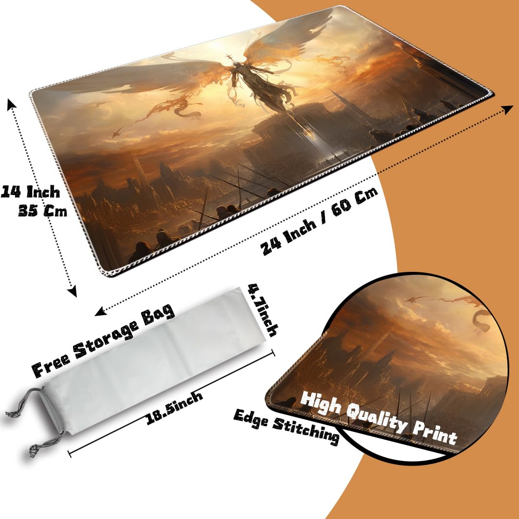 Tapis de jeu MTG Duel - 60 x 35 cm - Bords cousus - Compatible avec JCC CCG RPG OCG - Avec zones de cartes + sac étanche gratuit (Angel Redemption, sans zone)