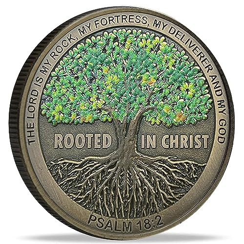 Rooted in Christ The Lord is My Rock, My Fortress, My Deliverer Faith-Based Christian Challenge Coin Bible Verse Gift (Single Coin)