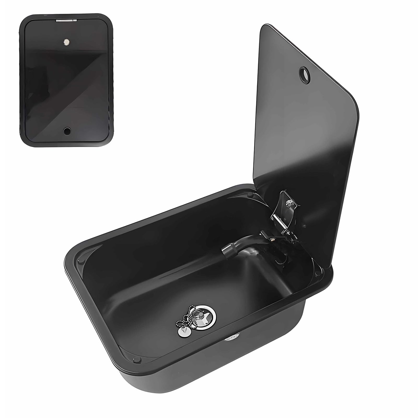 Fregadero Camper, Fregadero Cocina Exterior con Grifo Plegable y Tapa de Cristal, Incluye Desagüe, de Acero Inoxidable, Apto para Caravanas