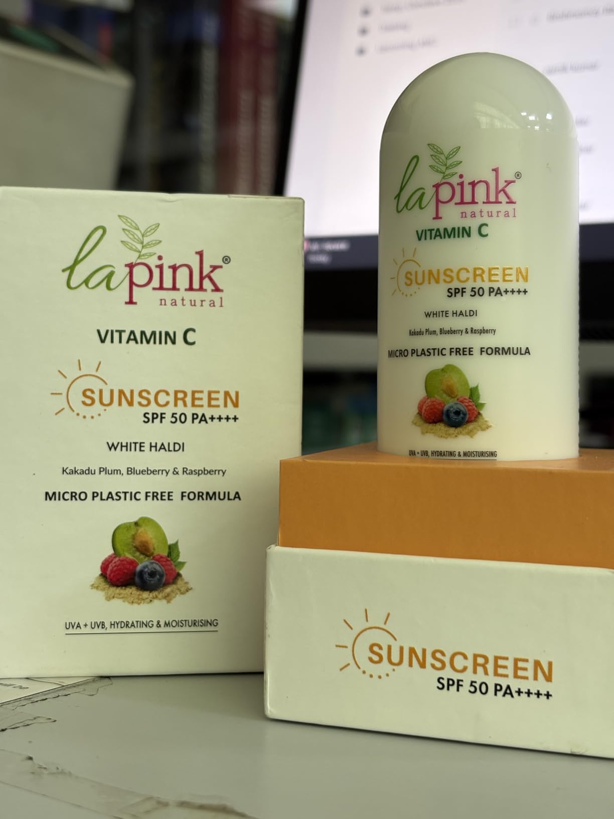 La Pink Vitamin C Sunscreen For Men and Women | SPF 50 PA++++ UVA + UVB, Hydration & Moisturization 100% Microplastic Free Formulation | Non Greasy | Zero White Cast | 50gm
