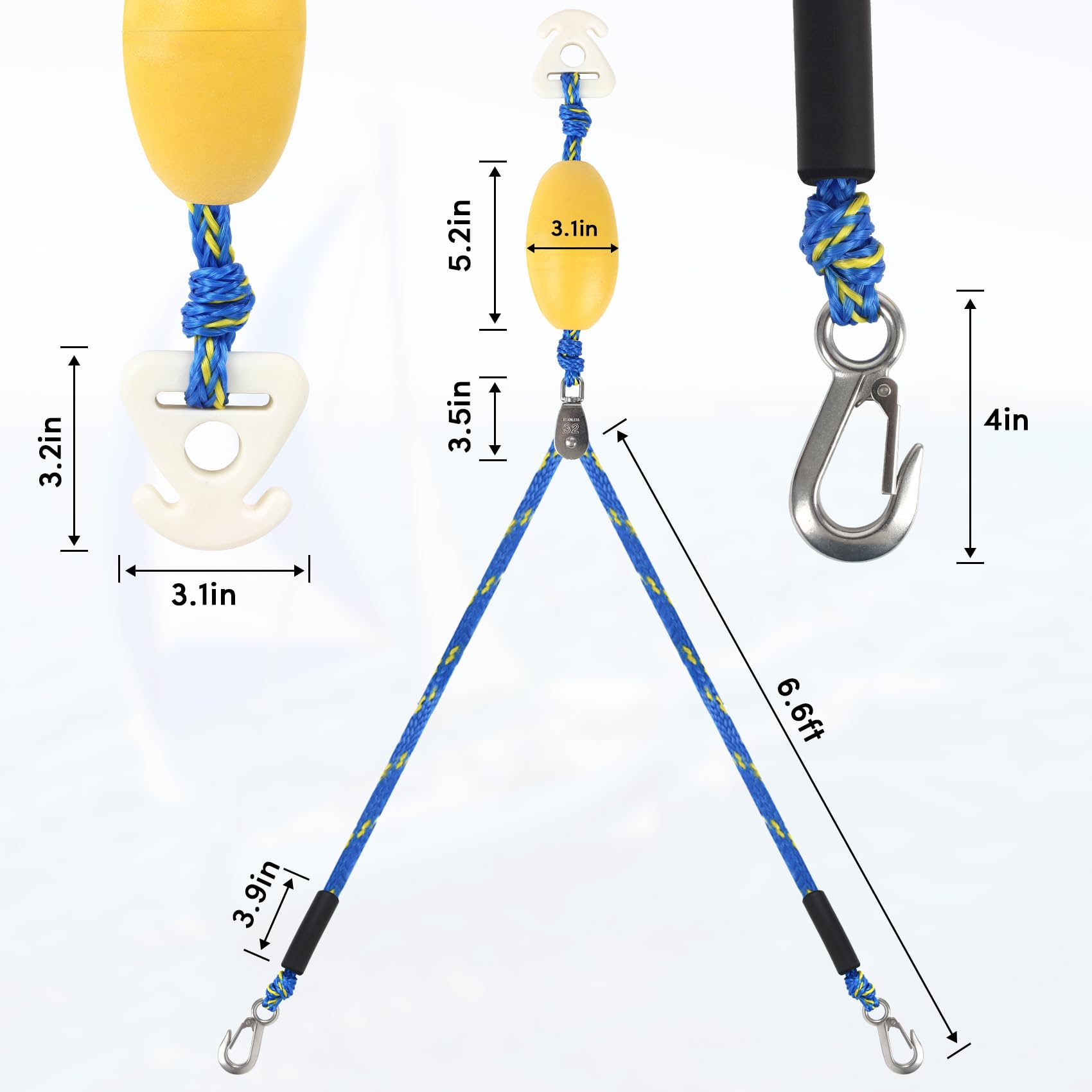 12FT Boat Tow Harness for Tubing, Water Ski Tow Rope Boat Harness Boat Tow Rope for Watersports, Self Centering Tow Harness for Boat Water Sport Jet Ski Wakeboarding(Blue/Yellow)