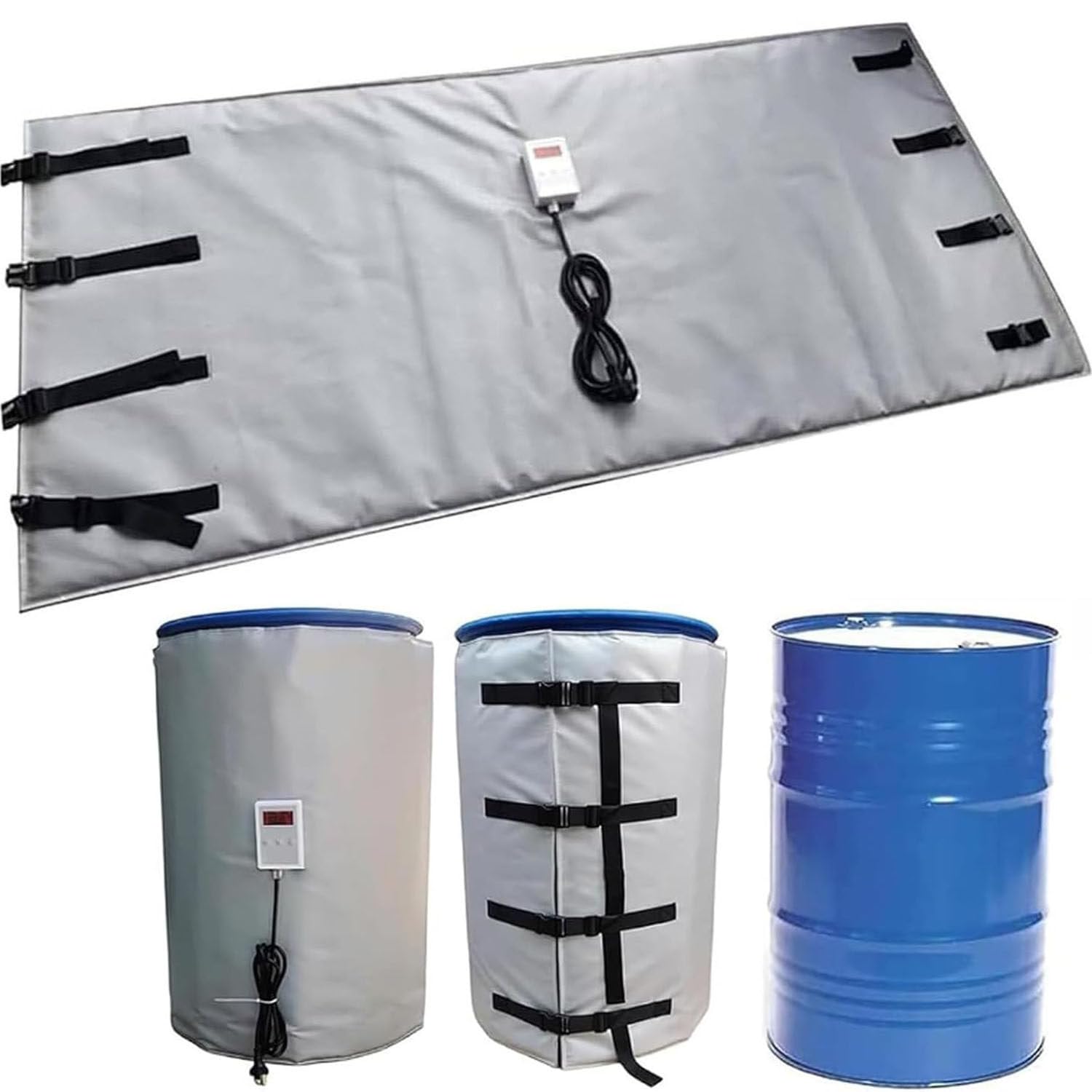 Manta calefactora para Tambor IBC, Manta térmica para Tambor de Aceite de 200L, Temperatura Ajustable 0~150 ℃, Materiales aislantes Impermeables A