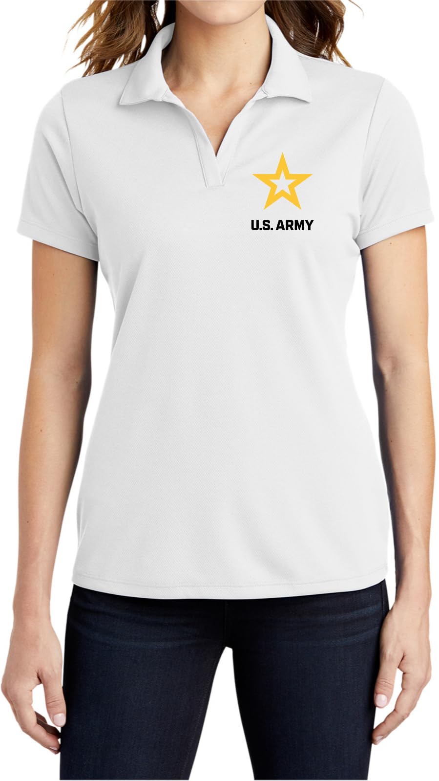 US Army Star Logo Black Chest Print Ladies Textured Polo Shirt