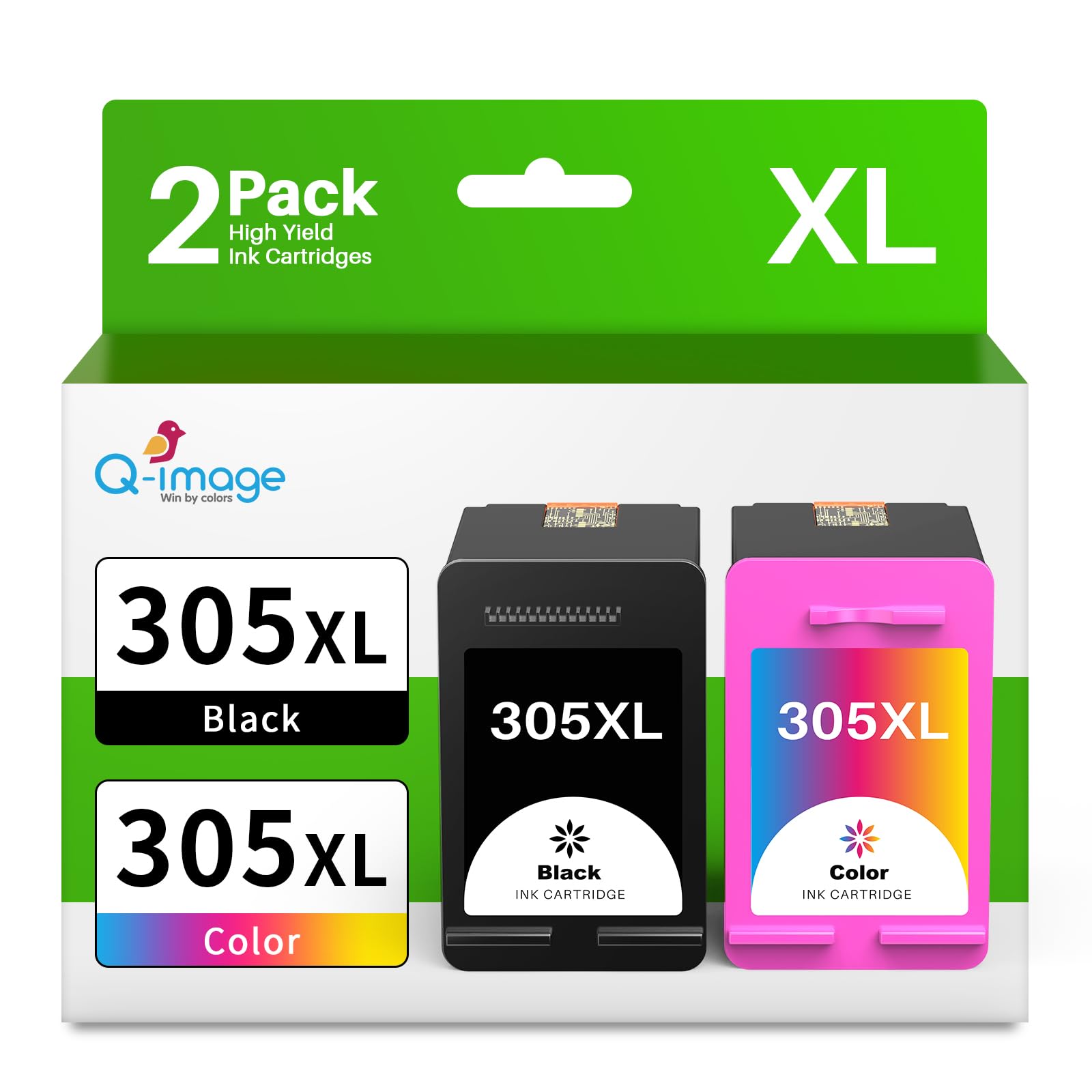 Lot de 2 cartouches d'encre 305XL compatibles avec HP 305 Noir Compatible avec HP305 Couleur pour imprimante HP Envy 6020e 6420e 6032e Deskjet 2820e 4220e 2720e 2700 4120e 2720 2800e