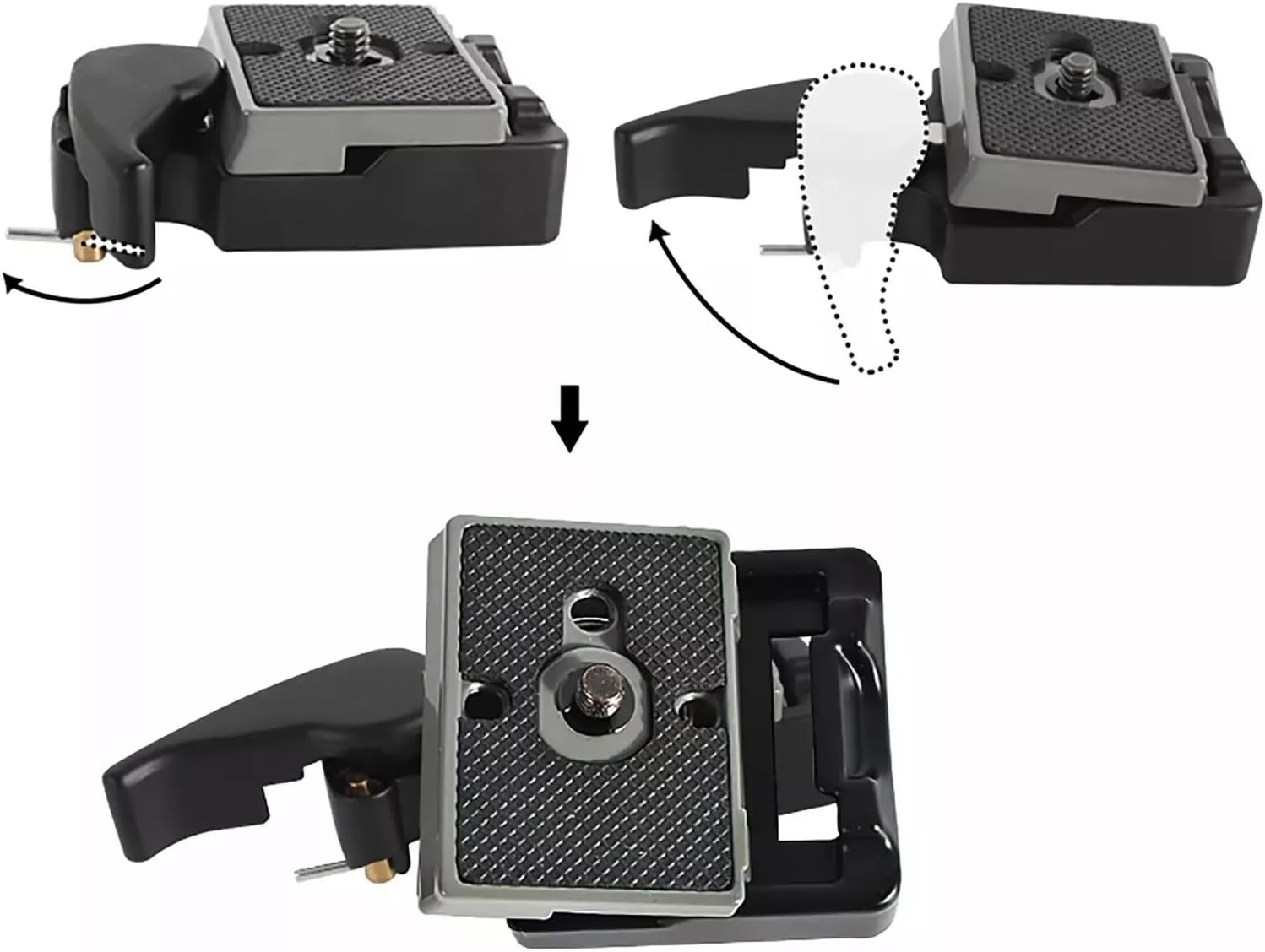 2PCS 323 Quick Release Plate Clamp Adapter Compatible with MANFROTTO 200PL-14 Camera Tripod (Grey)