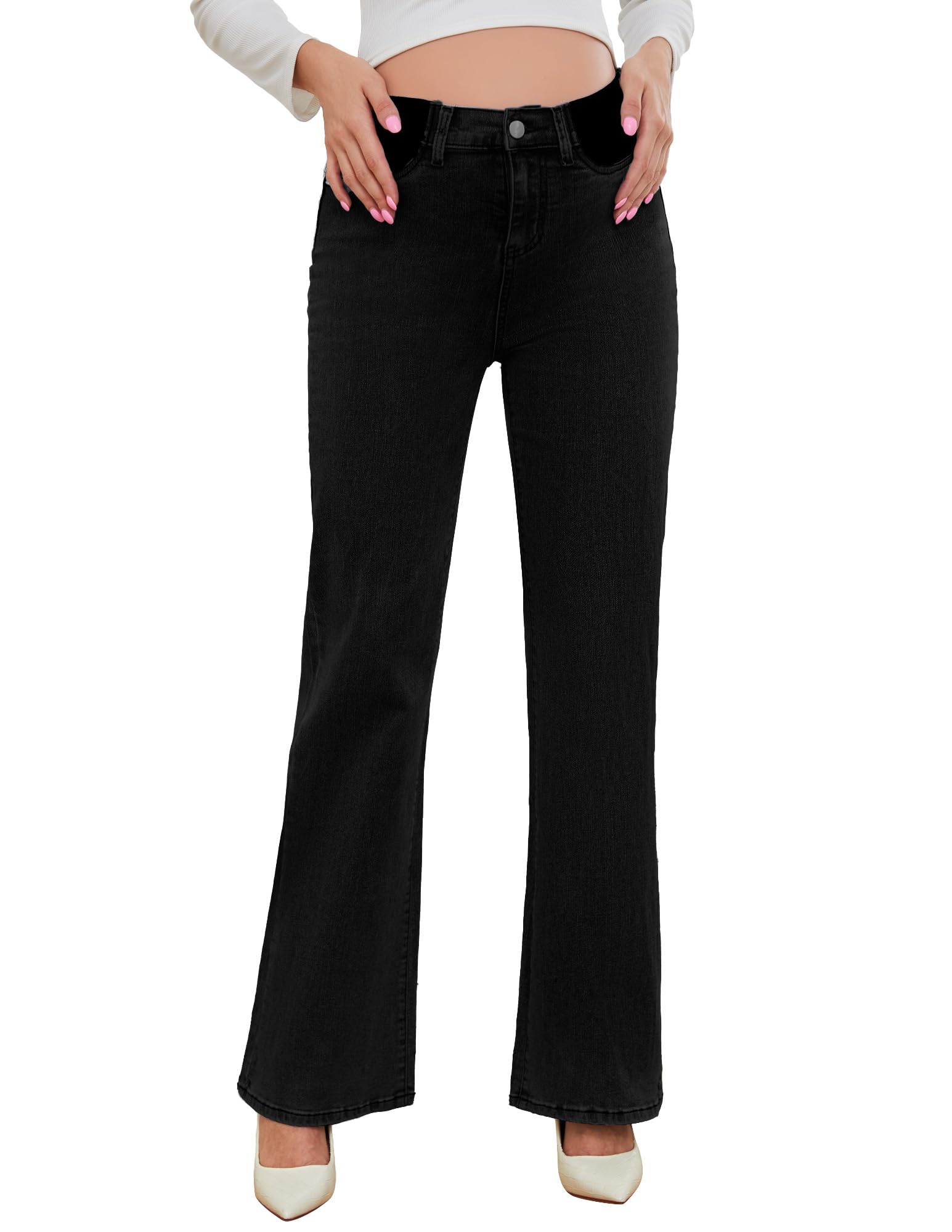 PACBREEZE Damen Umstandsjeans Flare Jeans Mid-Rise Stretchy Bell Bootcut Jeans Denim Schwangerschaftshose S-XXL