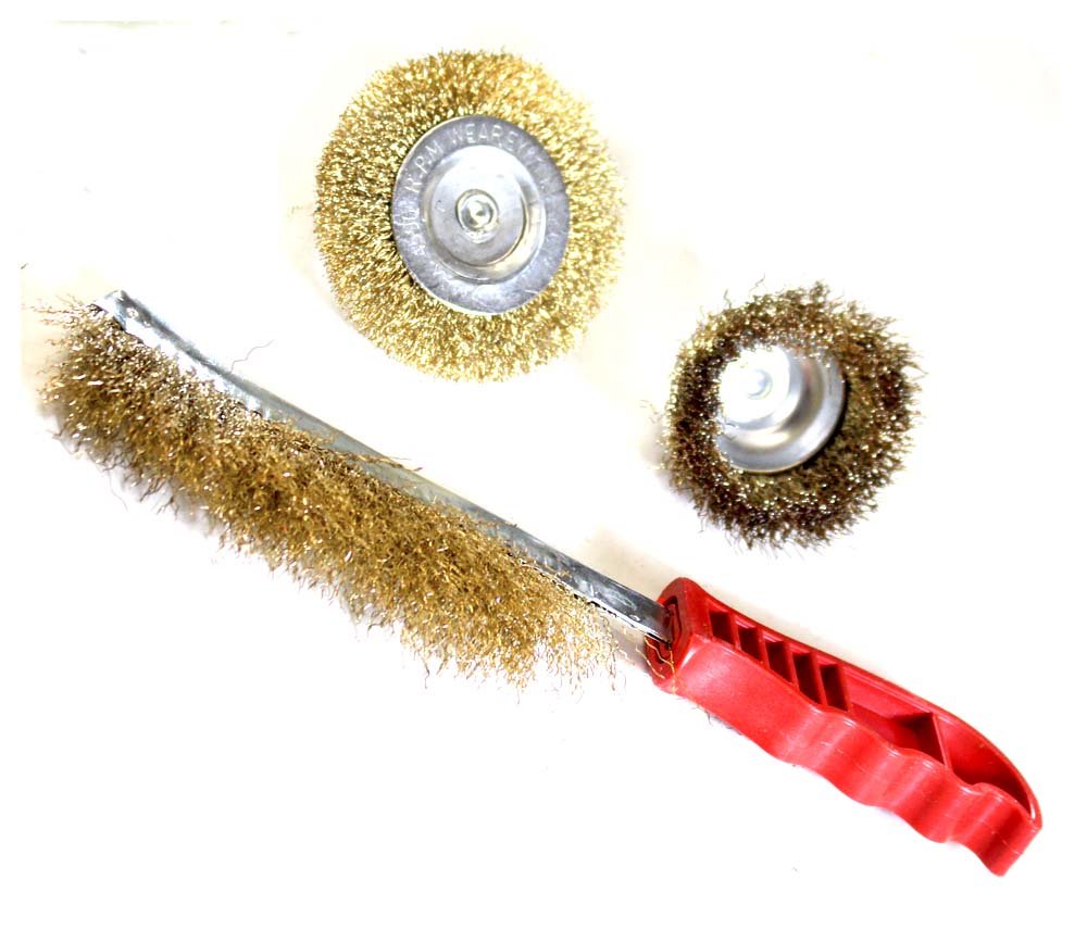 Bristle Industrial Brushes 3 Pc Brass Wire Brush Trio Set | Compatible with Electric Drills & Hand Work | Perfect for Wood, Metal, Concrete, Rust & Paint Removal