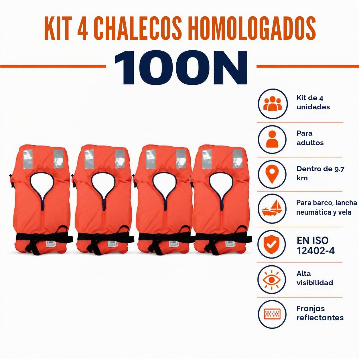 Kit de chalecos salvavidas para identificaciones (homologados, obligatorios) para barco, bote inflable, vela,