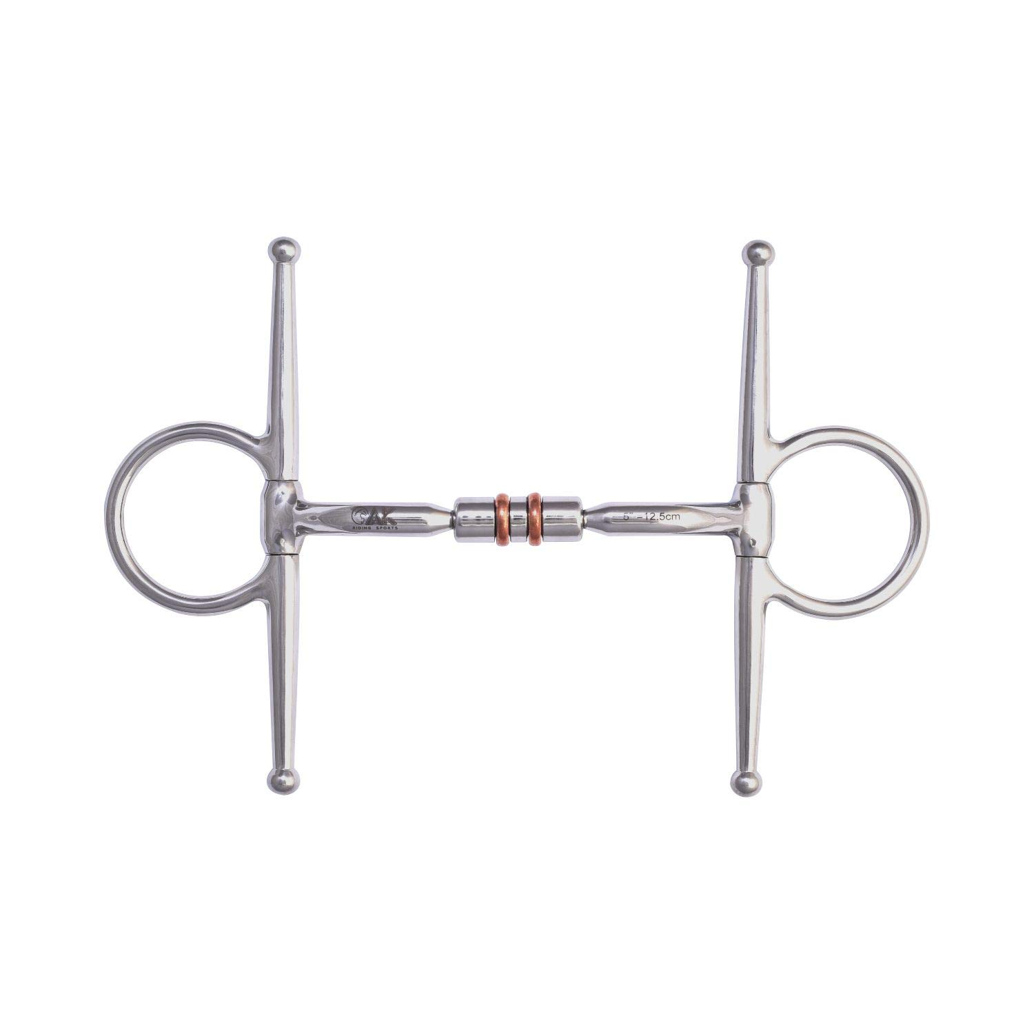 AK Full Cheek Rotary Double Cooper Roller Snaffle Horse Riding Bit AKRS-2612 (5.25'', Silver)