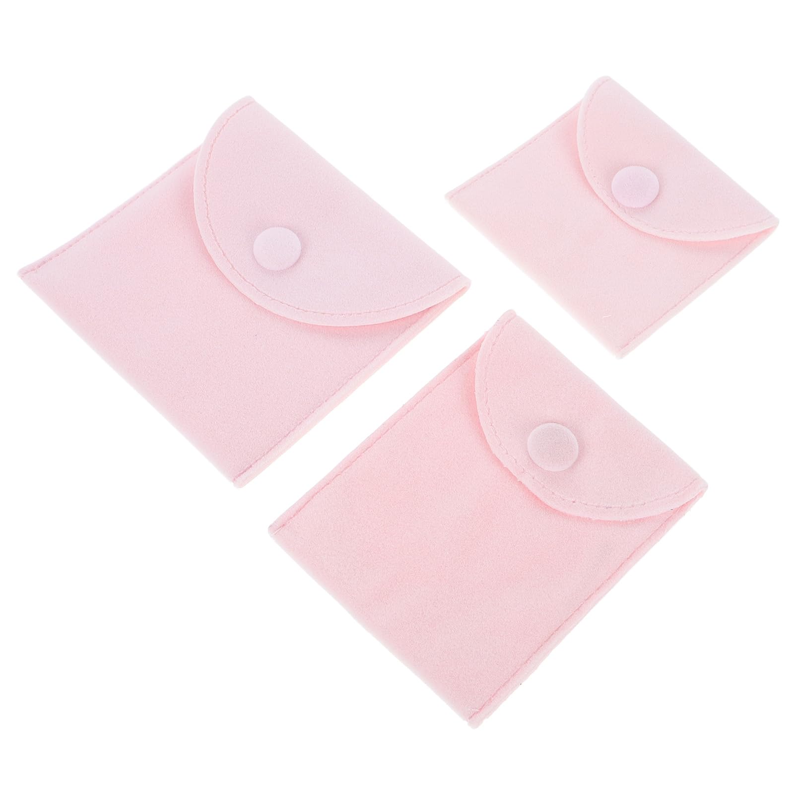 LOGOFUN 9pcs Flannel Jewelry Pouch Bags Flannel Jewelry Storage Bags with Snap Button Small Jewelry Packaging Bag for Necklaces Bracelet Rings - Pink