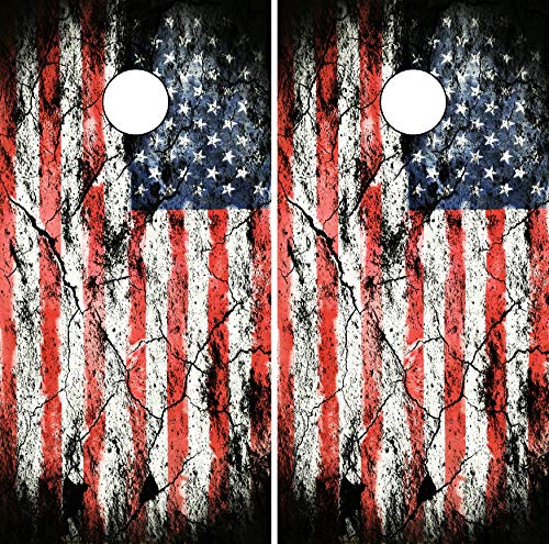 Graphix Express - C197 Distressed American Flag - Patriotic Cornhole Board Wrap - Laminated Weatherproof Vinyl Decal - Easy Bubble-Free Application - Stickers Dimensions: 2' X 4' - Set Of 2 #TOP3
