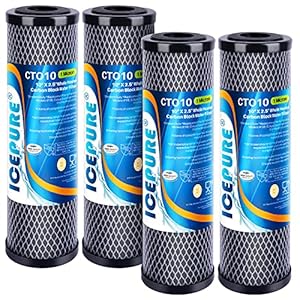 ICEPURE 1 Micron 2.5″ x 10″ Whole House CTO Carbon Sediment Water Filter Cartridge Compatible with DuPont WFPFC8002, WFPFC9001, SCWH-5, WHCF-WHWC, WHCF-WHWC, FXWTC, CBC-10, RO Unit, Pack of 4