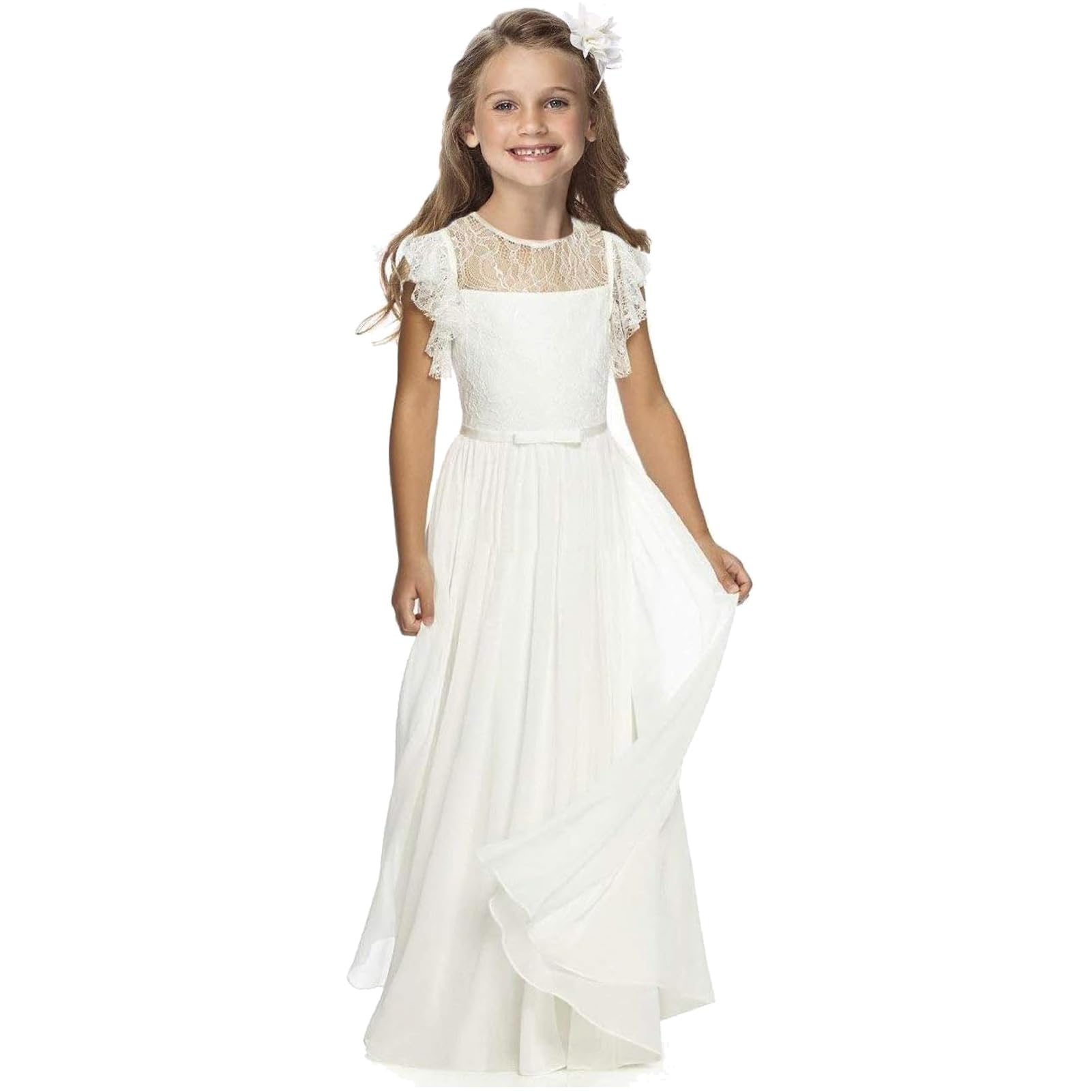 TYHTYM Vestido de niña de flores de desfile de boda vestidos de encaje vestido de baile vestido de fiesta niña vestido de fiesta de aleteo mangas blanco vestido de dama de honor