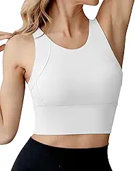 Ama Larsi Sutiã esportivo de gola alta para mulheres Longline Médio Impacto Workout Crop Top sem aro acolchoado para ioga academia