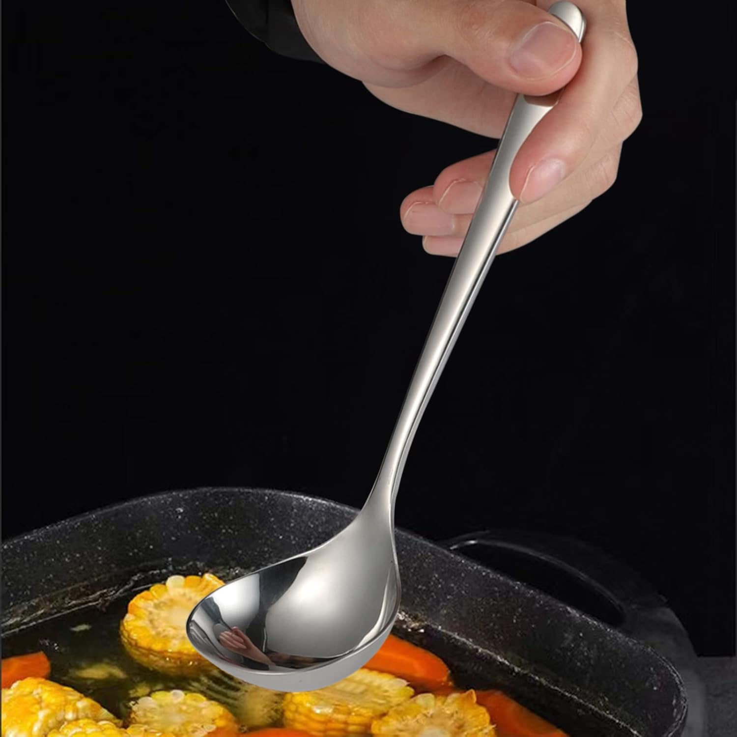 Soup Spoons Stainless Steel Ramen Spoon Set of 4 Heavy Duty Big Spoon Mirror Polished Asian Soup Spoons (Short Handle)